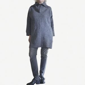 Madewell Funnel Quarter Zip Wool Blend Pullover Sweater Sz L Heather Grey